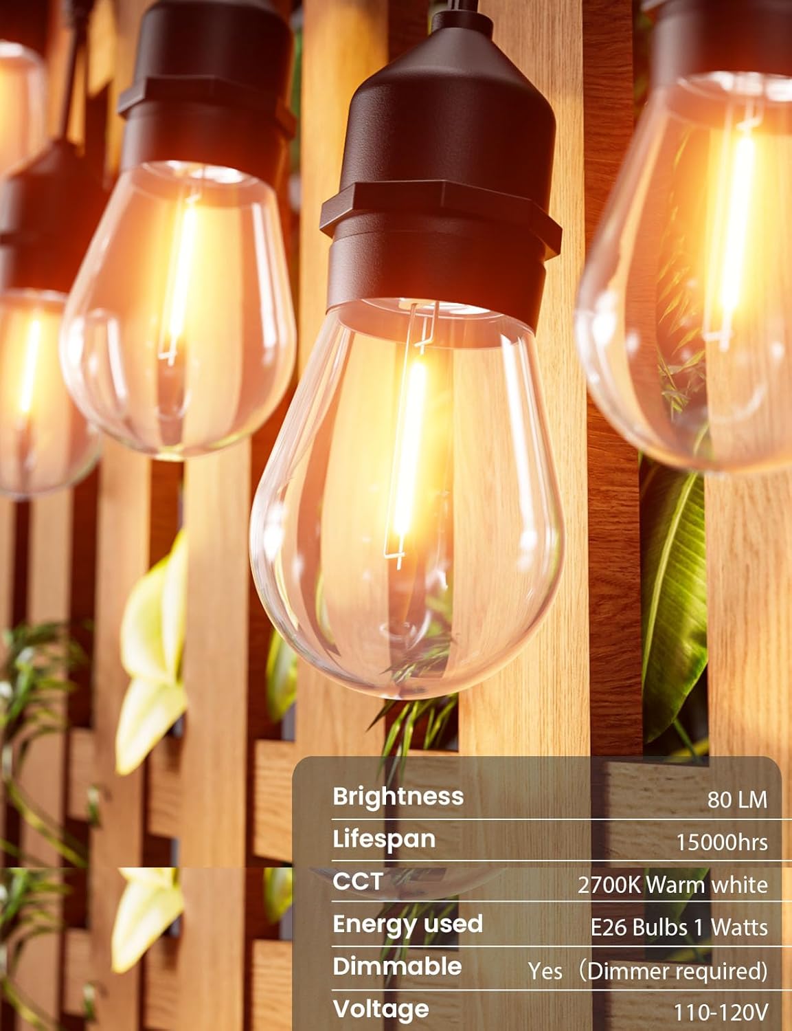 Svater Outdoor String Lights 200 FT, E26 Socket, 64pc S14 Shatterpoof Bulbs, 1 Watt Dimmable 2700K Warm White, IP65 Waterproof Commercial Grade Patio Light (4 Pack X 50FT)