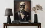 Skull Portrait Poster Art Print, Halloween Scary Vintage Wall Art Academia Spooky Painting Decoration for Horror Prints, Gothic Posters Bedroom Decor 89 (Skull Portrait, 8 x 10 inches, Black Frame)