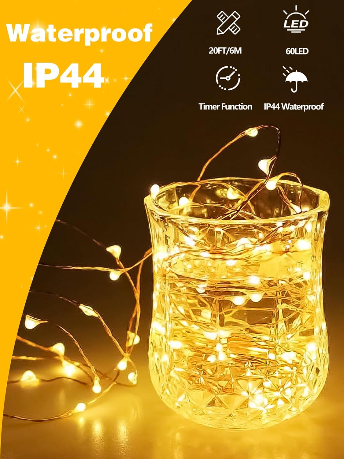 4 Pack 60LED Battery Operated Fairy Lights with Remote, 8 Modes LED String Lights with Timer, Dimmable, Memory Function, Waterproof Twinkle Fairy Lights for Outdoor Indoor Christmas Decor(Warm White)