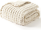 YnM Chunky Throw Blanket, Hand Knitted with Chenille Yarn, Skin Friendly, Ventilated and Breathable, Machine Washable, Home Décor Piece for Couch, Sofa and Bed (Butter Cream, 40x50 Inch)