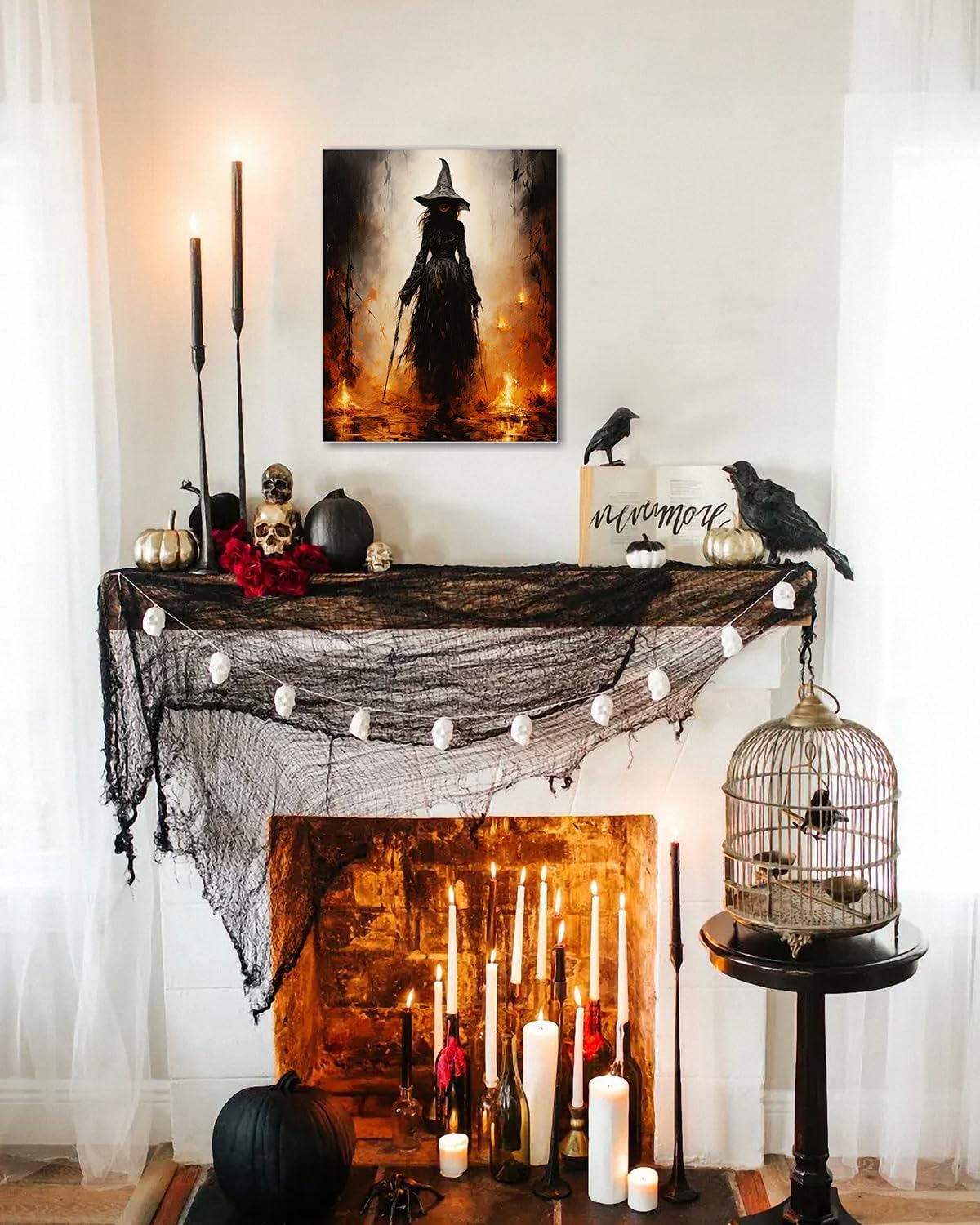 Halloween Canvas Wall Art - Vintage Witche Poster, Gothic Dark Academia Wall Decor, Spooky Halloween Decor for Living Room, Bedroom & Bathroom, Framed Fall Decorations Indoor