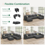 HONBAY Modular Sectional Sofa with Storage Corduroy Sleeper Sofa Modular Sectional Couches for Living Room,Dark Grey