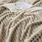 Khaki Throw Blanket for Couch Sofa 60x80 inches Striped Design | Fleece - Image 6