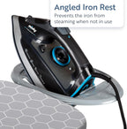 Minky Homecare Classic 4-Leg Ironing Board with Iron Rest - Freestanding Full Size Iron Board for Clothes Pressing with 43" x 14" Surface - Grey Honeycomb