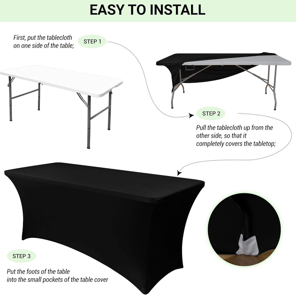 Obstal 4Ft Stretch Spandex Table Cover for Standard Folding Tables - 2 Pack Universal Rectangular Fitted Tablecloth for Party, Banquet, Events, Trade Show (Aqua, 48L x 24W x 30H Inches)