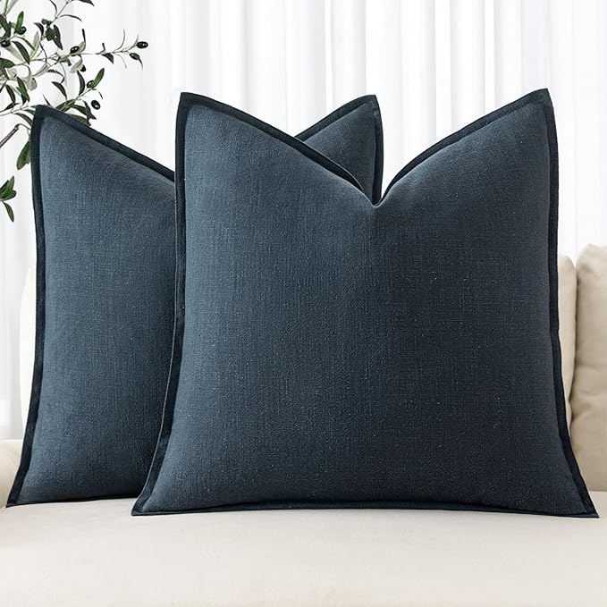 MIULEE Decorative Linen Euro Sham Pillow Covers 26x26 Deep Blue | Boho by MIULEE
