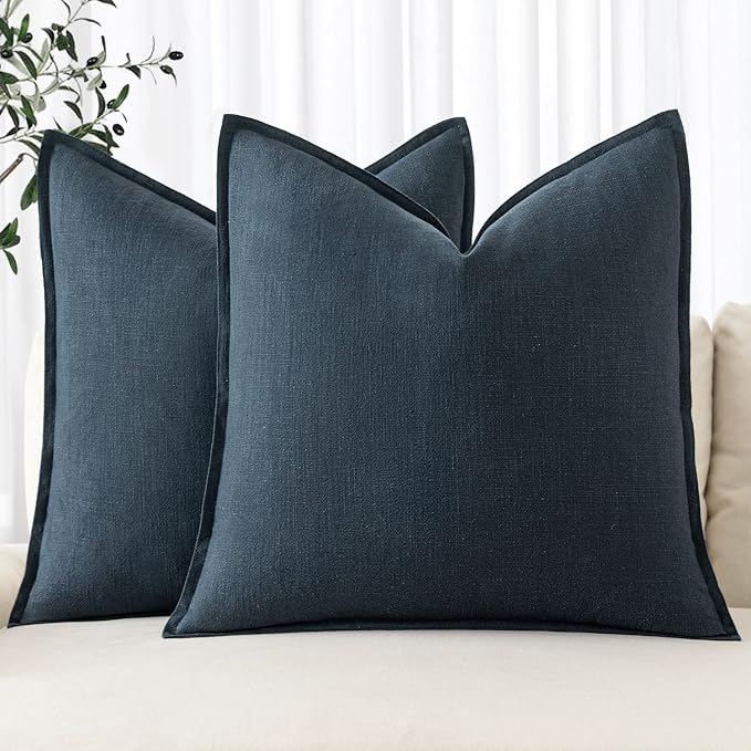 MIULEE Decorative Linen Euro Sham Pillow Covers 24x24 Deep Blue | Boho by MIULEE