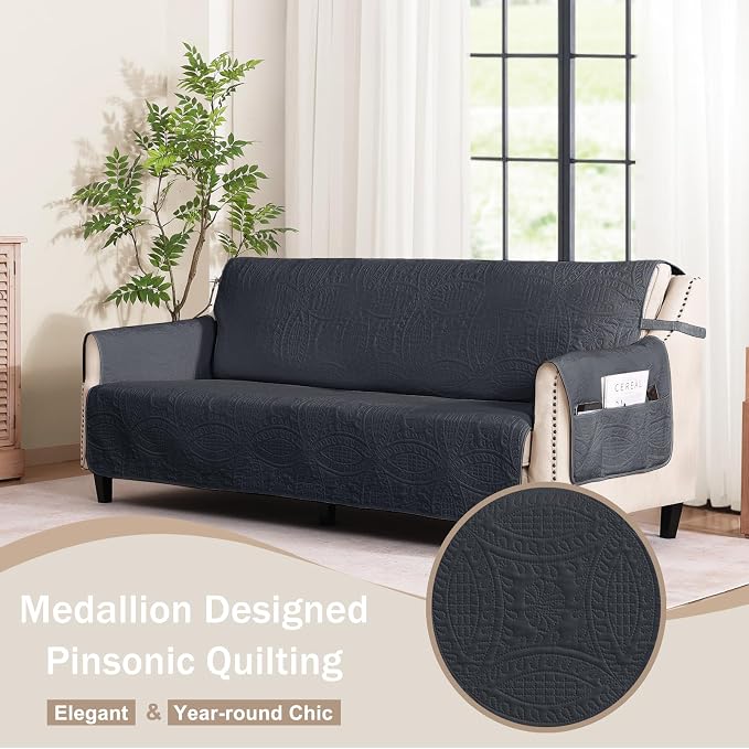 Quilted Black Sofa Slipcovers - Image 2