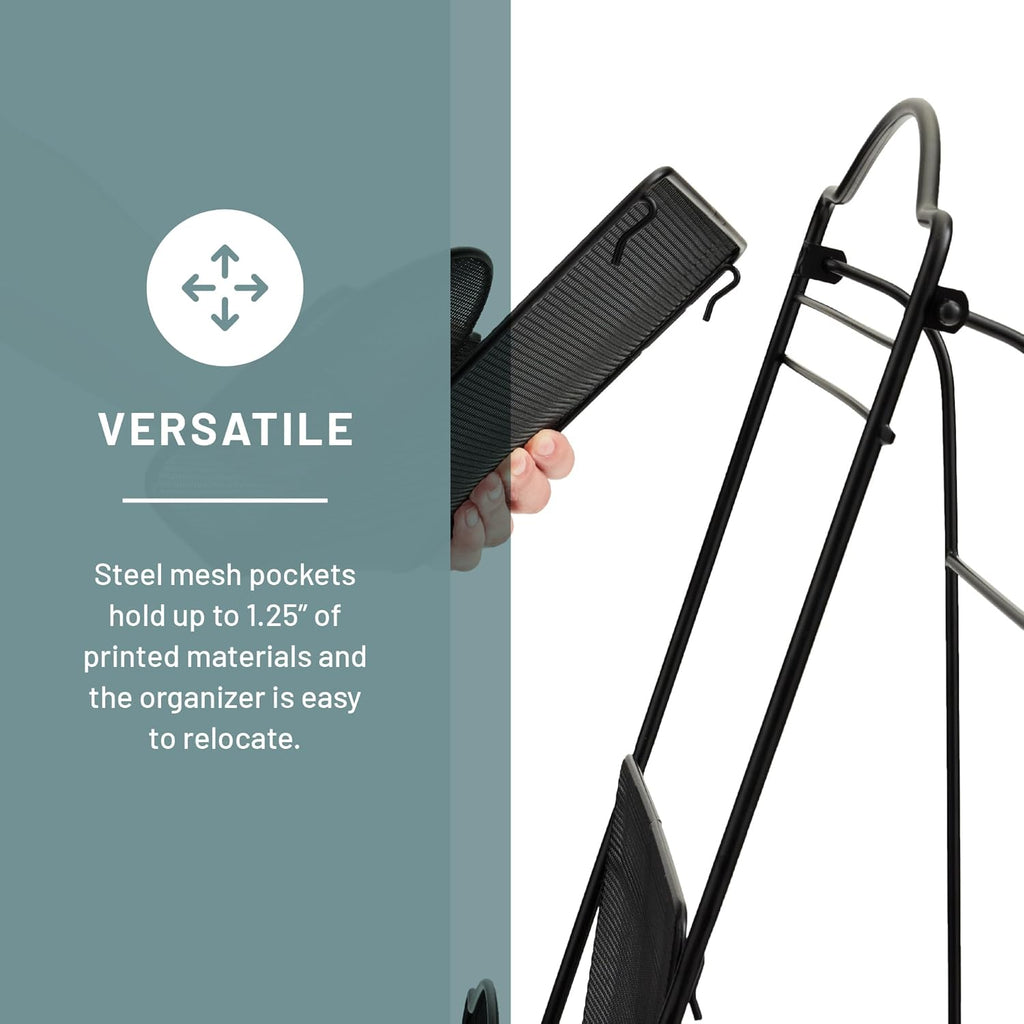 Safco Onyx Mesh Magazine Holder, Ladder Style Display Rack with 5 Pockets, Brochure Organizer, Commercial-Grade Steel Construction, Black