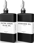 Black Glass Olive Oil Dispenser Bottle for Kitchen by Brighter Barns - Soy Sauce Dispenser, Coffee Syrup Bottle - Modern Kitchen Decor for Restaurant, Airbnb, Coffee Bar Accessories (Black, Set of 2)