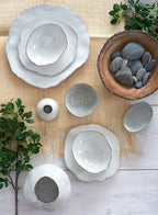 Serene Spaces Living Large Free-Form Edge Glazed Ceramic Bowl, Set of 4, Centerpiece for Vintage Weddings, Events, Measures 6" Long, 5.5" Wide, 2.75" Tall