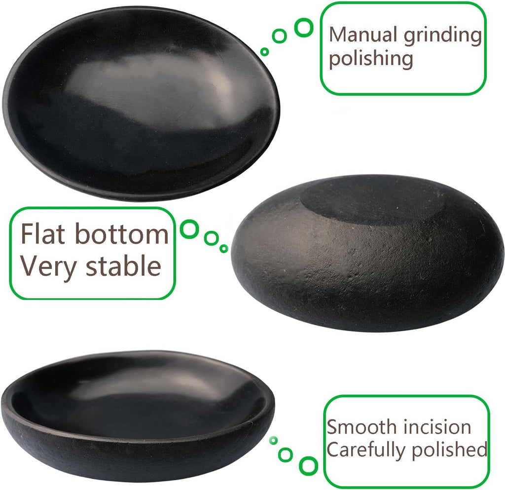 Handmade Decorative Bowl - Natural River Stone Pebble Artisan Crafted Serving Dish | 4-6 Inch Unique Decorative Tray for Home Centerpiece, Jewelry Holder (black)