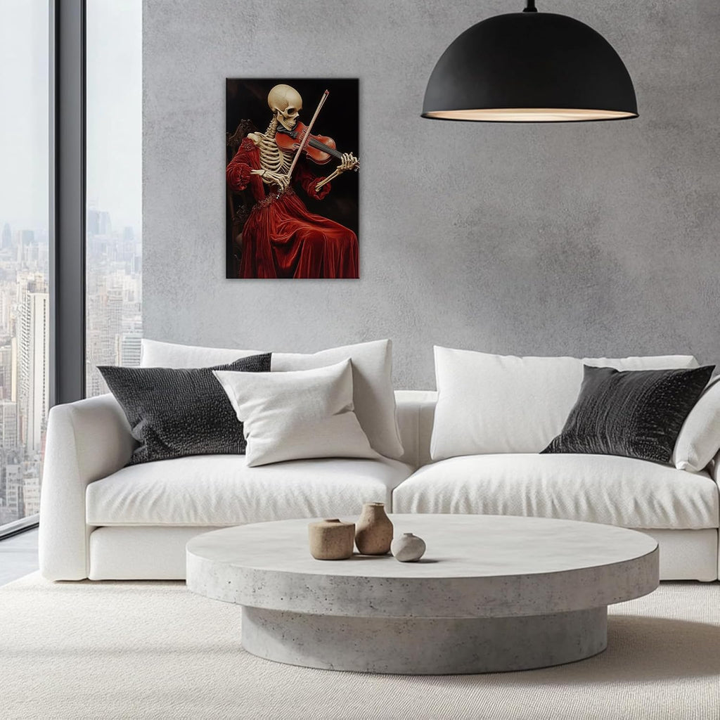 OAAPITI Gothic Skull Violinist Wall Art Macabre Musician Canvas Print Edgy Dark Art Vintage Halloween Decoration for Living Room Bedroom Home Wall Decor(Artwork-9,12"x18")