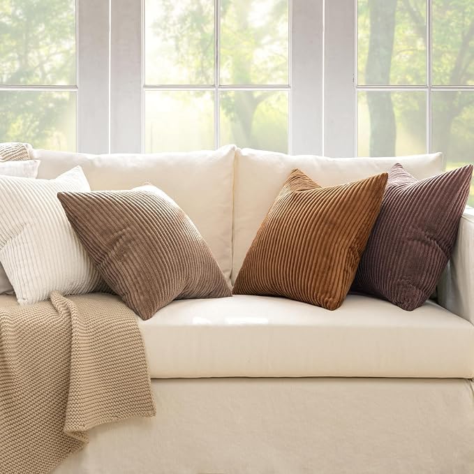MIULEE Fall Corduroy Decorative Throw Pillow Covers Brown Series 18x18 | Set of - Image 5