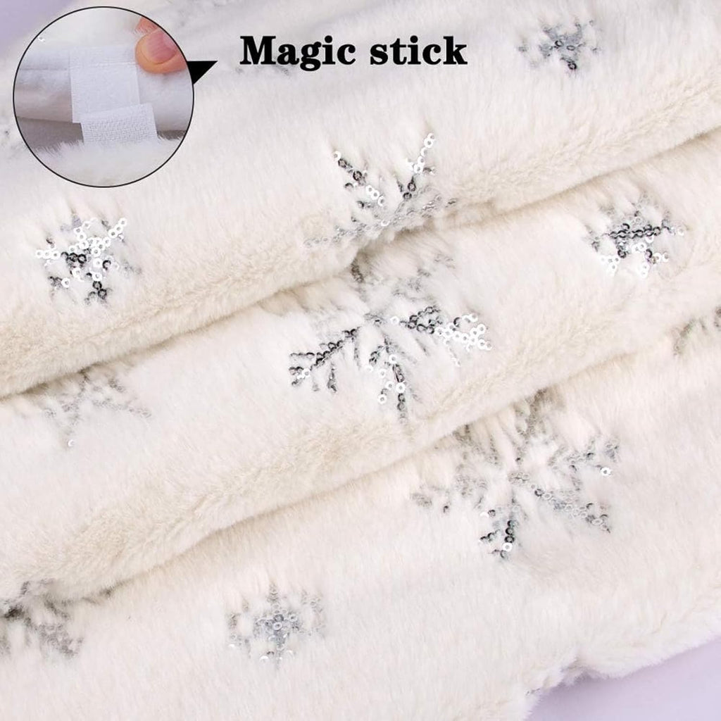 30inch White Christmas Tree Skirt Tree Carpet Blanket, Soft 2.5ft Xmas Christmas Tree Blanket with Silver Snowflake White Faux Fur Carpet for Christmas Holidays Decoration Party