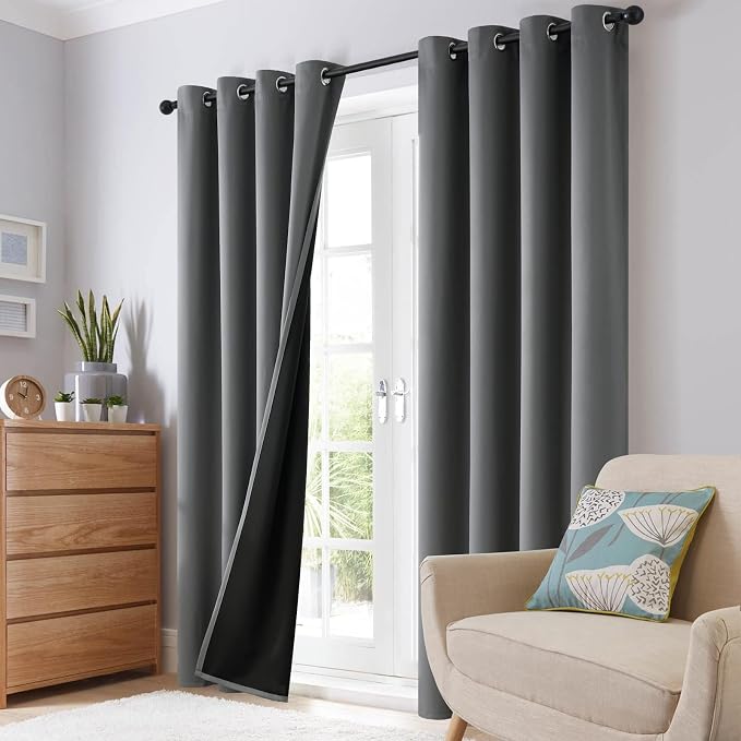 SimpleHome Grey 100% Blackout Curtains Room Darkening Living Room 63 Inch | - Image 8