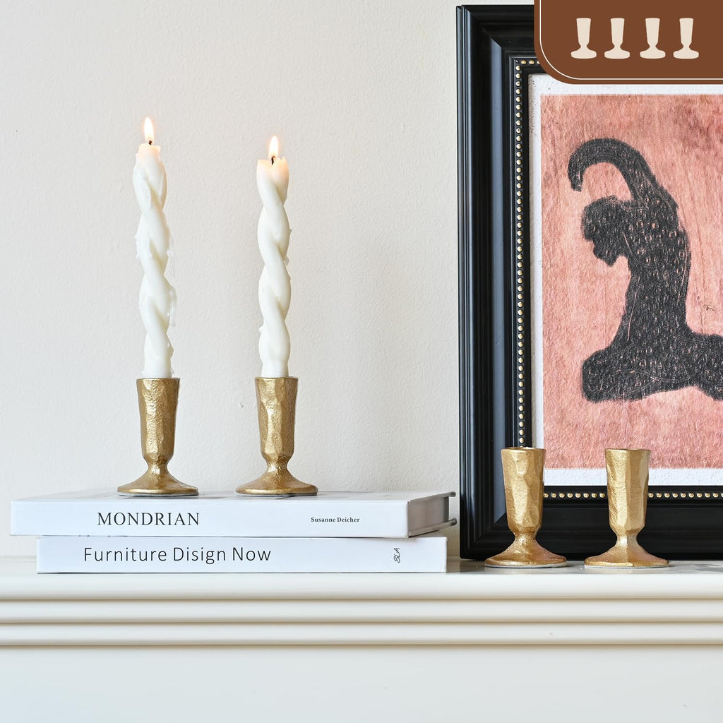 Candle Sticks Holder Decor, Set of 4 Vintage Gold Candle Holders, Modern Decorative Tapered Candlestick Holders Centerpiece for Dining Table Centerpiece, Wedding, Party Decor