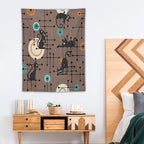ICMOLYYENLO Boho Medieval Cat Tapestry, Abstract Atomic Starburst Geometric Aesthetic Art Wall Hanging For Bedroom Living Room Dormitory 40x60 Inches
