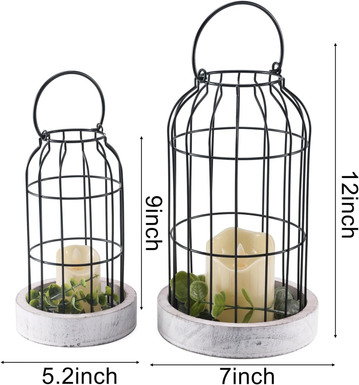 PHOSPHOR Rustic Farmhouse Decor Lantern Set of 2 Modern Farmhouse Decorative Indoor for Kitchen Fireplace Centerpiece Table Dinning Living Room