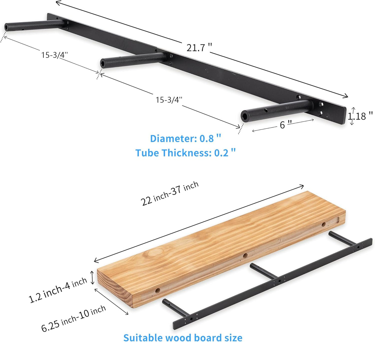 Hidden Shelf Brackets ， Floating Shelf Bracket ( Additional Brackets -NO Kits) 38 Inch -2 Pcs