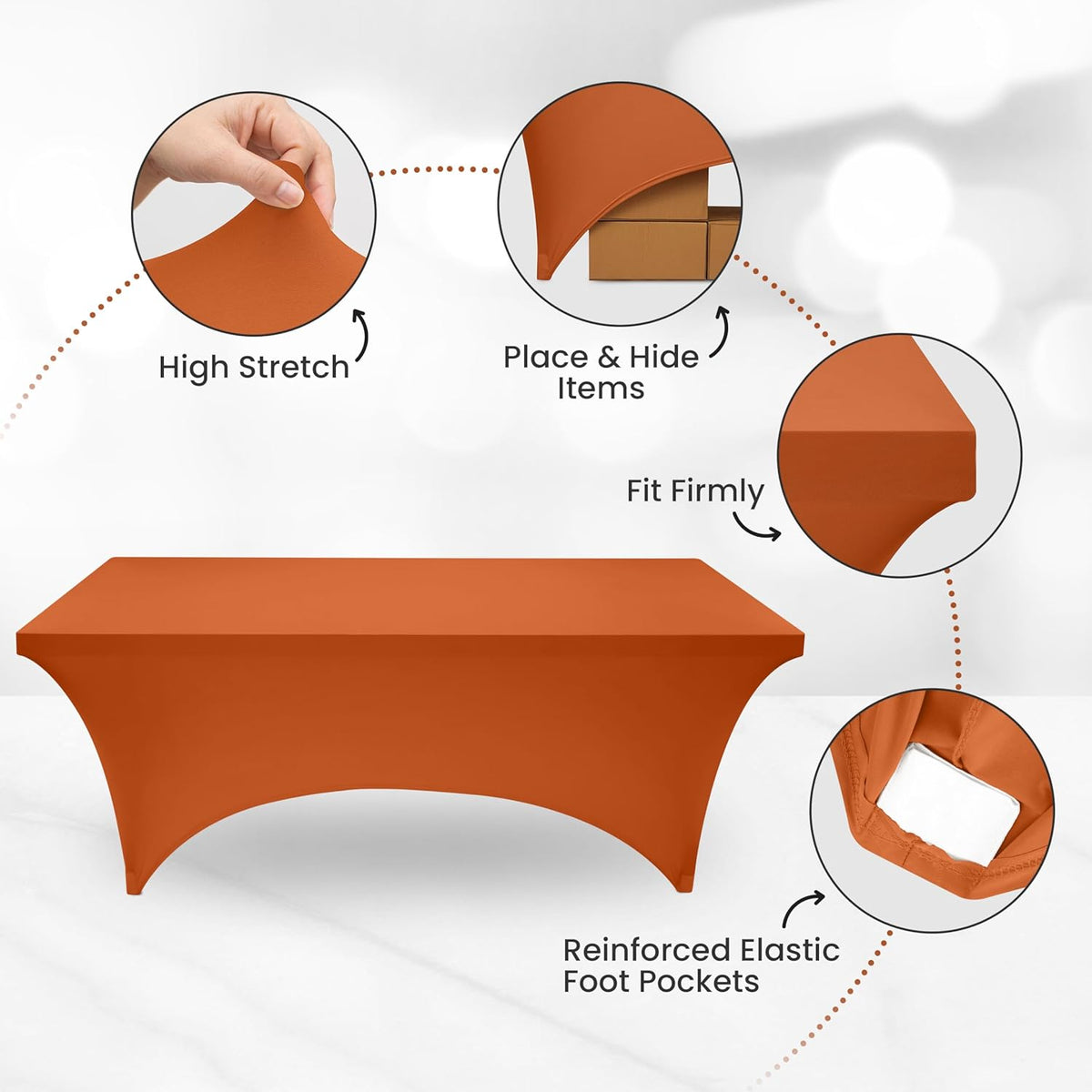 Utopia Kitchen 6FT Spandex Tablecloth [2 Pack, Orange] 200 GSM Stretch, Fitted, Washable and Wrinkle Resistant Table Cloth Rectangle Cover for Trade Shows, Wedding, Parties [72Lx30Wx30H Inch]