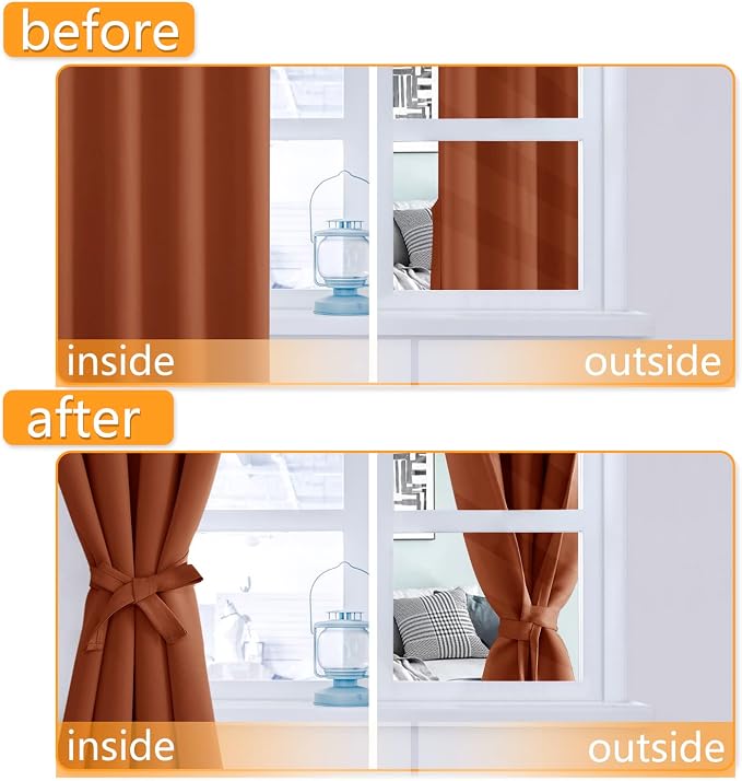 Fall Blackout Curtains for Bedroom Burnt Ochre 70 x 84 Inch 2 Panel | Thermal - Image 4