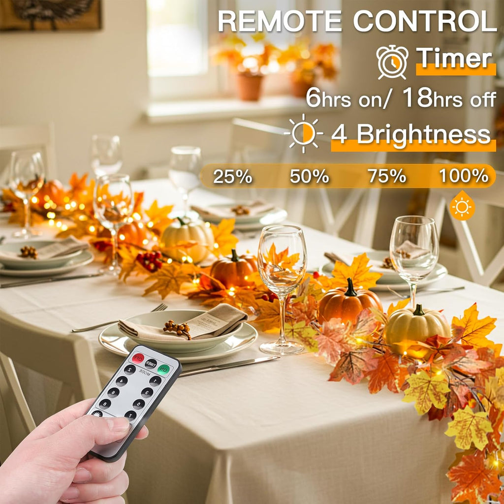 suddus Fall Leaves Garland with Lights, 20LED Battery Operated Fall Lights with Timer, Fall Decoration for Home, Table, Mantle, Office, Outdoor, Autumn, Halloween, Yellow
