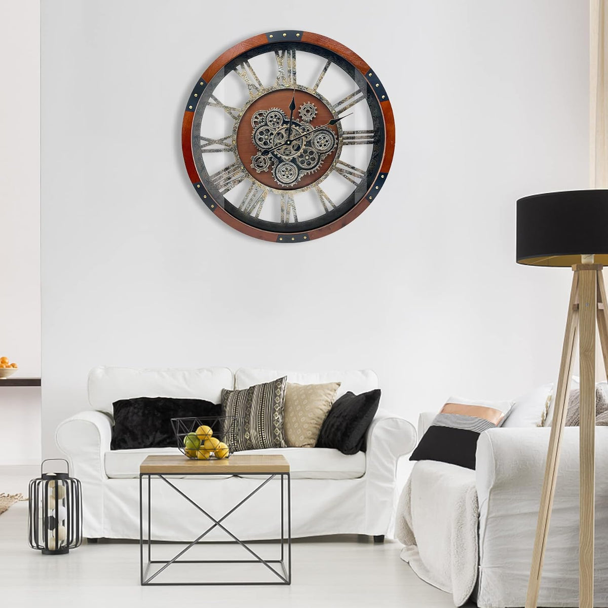 DORBOKER 30" Original Moving Gears Wall Clock, Large Industrial Wall Clock for Living Room Decor, Retro Wood Vintage Farmhouse Steampunk Rustic Clocks for Wall Decor,Black Walnut