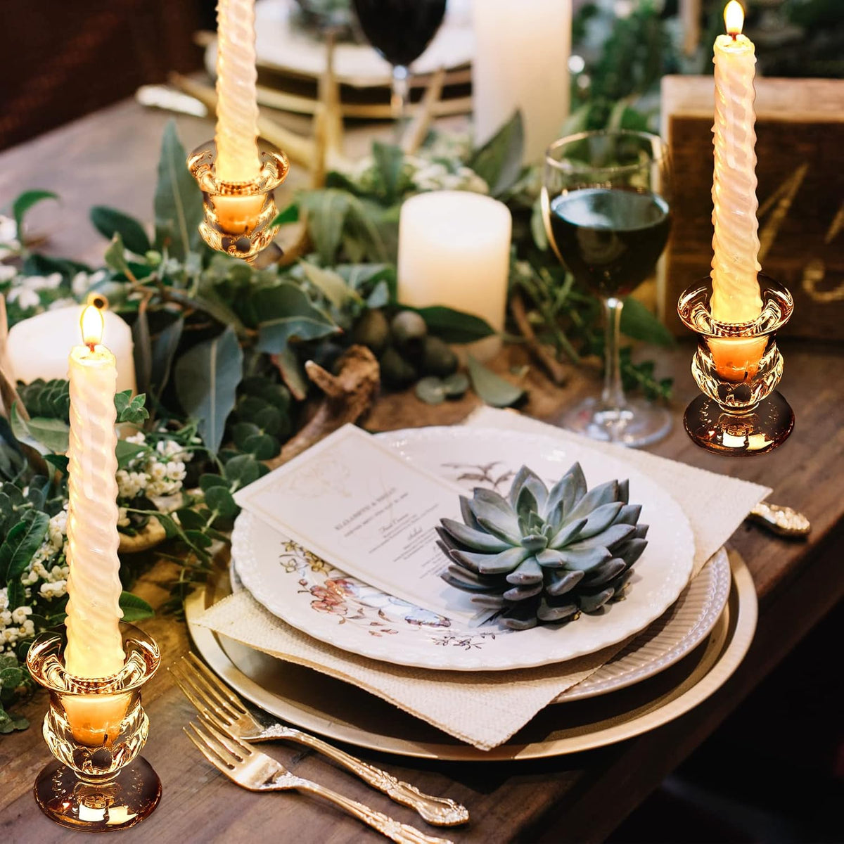 Foaincore 48 Pcs Glass Candlestick Holders Bulk 2.5 Inch Taper Candle Holders Small Ritual Candle Stand Table Centerpieces for Wedding Christmas Valentine's Festival Party Dining Decorations(Gold)