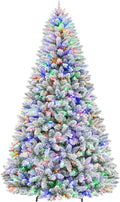 Hykolity 6 ft Prelit Christmas Tree with 250 Color-Changing LED Lights, Snow Flocked Artificial Christmas Tree with 1032 Tips, Metal Stand and Hinged Branches, 10 Colors