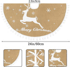 24 Inch Christmas Tree Skirt, Burlap Linen Color Christmas Rustic Tree Skirt with Elk Deer and White Snowflake Printed for Holiday Party Xmas Tree Decoration