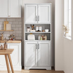 GarveeHome 67" Tall Storage Cabinet, Tall Bathroom Cabinet with 4 Doors and Adjustable Shelves, Freestanding Kitchen Pantry Cabinets, Cupboard for Living Room, Dining Room, Antique White