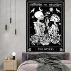 Onivein The Lovers Skull Tapestry Gothic Tapestry Vertical Black and White Skeleton Gothic Witch Sun Moon Floral Plant Snake Tapestries Wall Hanging Decor for Bedroom Dorm Room 30 x 40 Inches