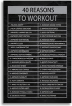 Inspirational Wall Art Inspirational Office Decor Wall Positive Quotes Success Poster 40 Reasons to Workout Canvas Artwork Picture Print Framed for Home Living Room School Wall Decor[24" W x 36" H]
