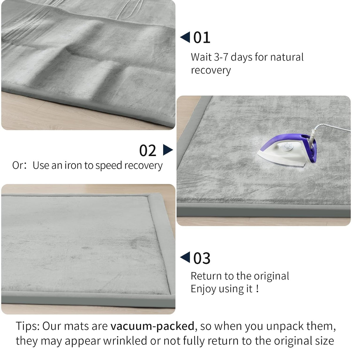 ACOMOPACK Baby Play Mat for Floor 1.3" Thick Memory Foam Play Mat 39"×59" Tummy Time Crawling with Non-Slip Bottom for Living Room,Nursery,Soft Velvet Playpen Mats for Kids,Infants（Light Grey）