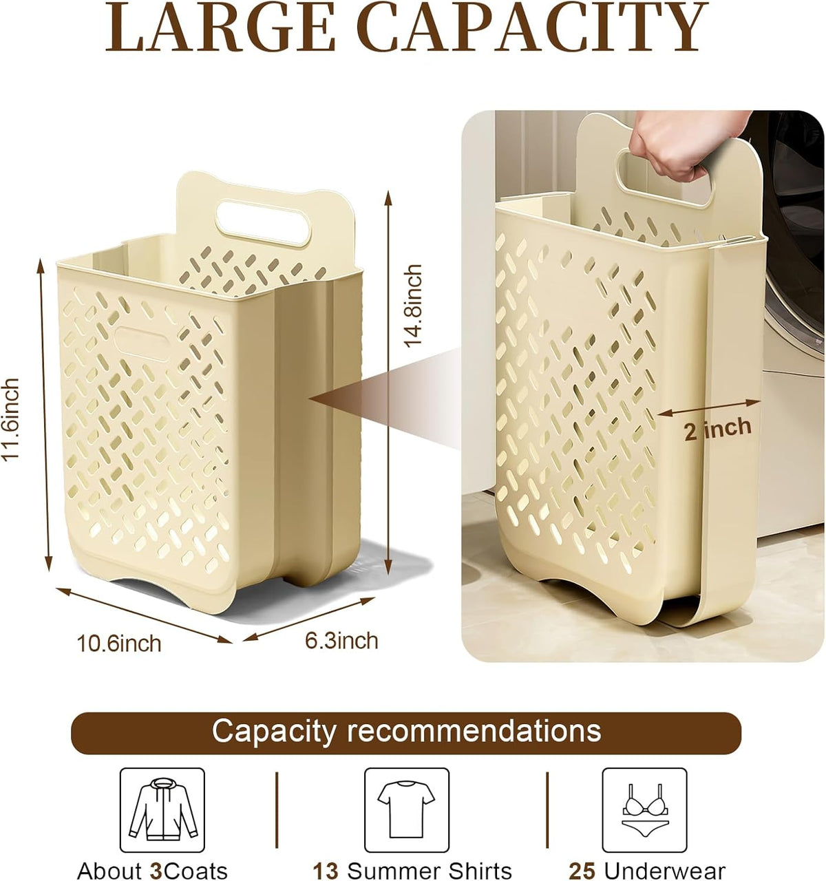 Laundry Basket Hamper,Hanging Wall Collapsible Laundry with Handle,Space-Saving Foldable Storage Dirty Washer Organizer Bin Multi-function Container Waterproof Durable,Set of 2(XL&M)