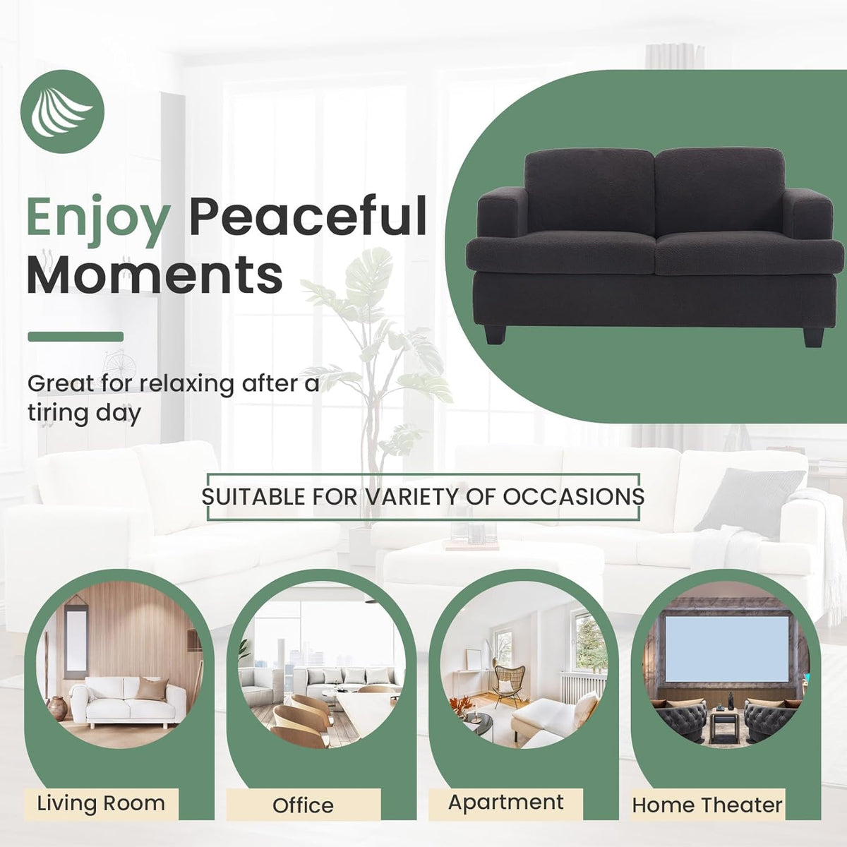 Ottoman Sofa, Modern Comfortable Ottoman with Storage Space for Living Room Apartment Lounge Sofa, Black Bouclé