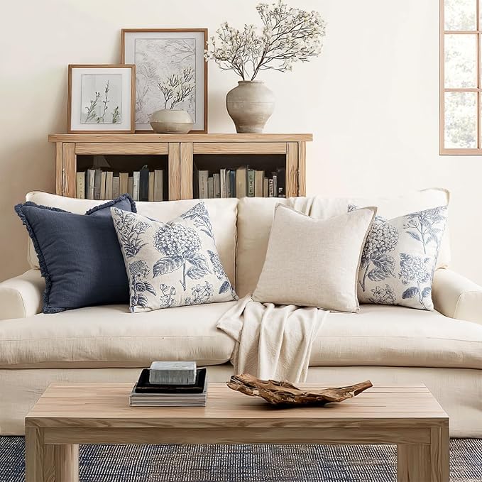 Set of 2 Euro Floral Pillow Covers 24x24 Inch Light Blue | Decorative Neutral - Image 5