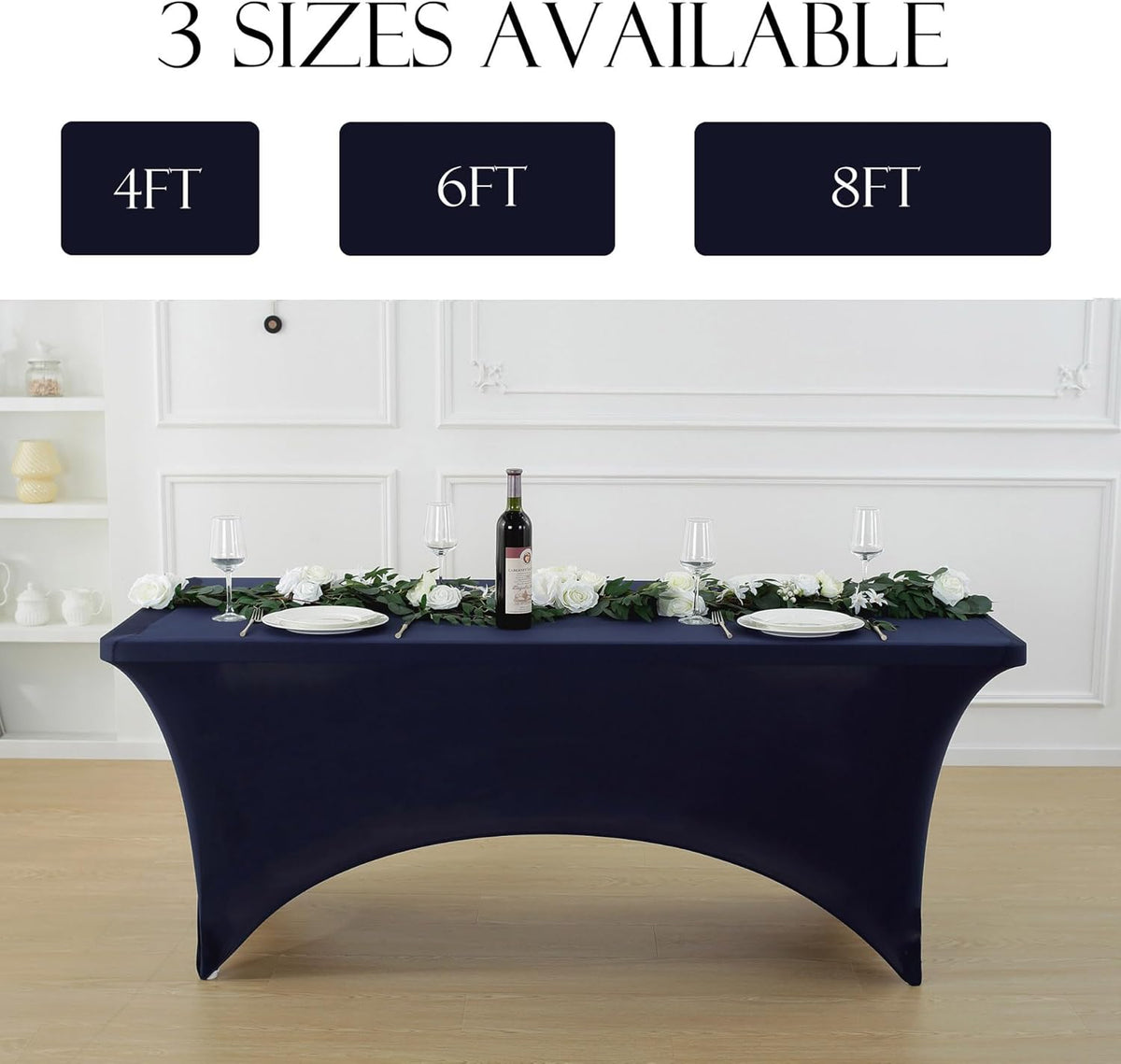 Craft And Party 2 Pack 6ft Navy Blue Spandex Tablecloth – Fitted Stretch Cover – Universal Fit for Folding Tables – Wrinkle-Free, Washable – Ideal for Parties, Weddings, Events