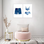 Liyark Set of 2 Retro Navy Blue And White Swimsuit Art Posters Beach Bathing Suit Prints Painting Beach House Wall Art Coastal Wall Decor Pictures For Bathroom Home Decoration 24x36in Unframed