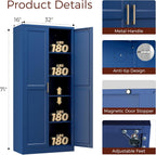 71" Metal Pantry Cabinet, Tall Kitchen Pantry Storage Cabinet with 4 Adjustable Shelves and Gold Handles, Blue Cupboard for Kitchen, Dining Room, Living Room