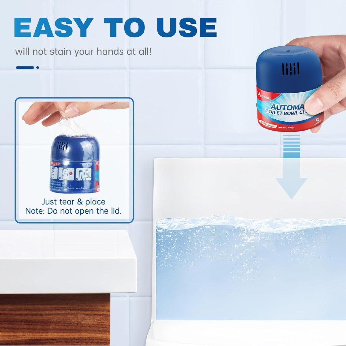 Vacplus Toilet Bowl Cleaners - 6 Pack, Krazy Clean Automatic Long-Lasting Toilet Cleaner Bottles, Easy-to-Use & Powerful Cleaning