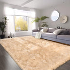 SERISSA 8x10 Fluffy Beige Faux Fur Area Rug - Image 6