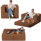 Folding Bean Bag Chair for Adults,3-in-1 Bean Bag Couch Faux Fur Floor Sofa Large Beanbag Convertible Bean Bag Sofa Bed with Pillow in Bedroom,Living Room,Apartment(Twin,Caramel)