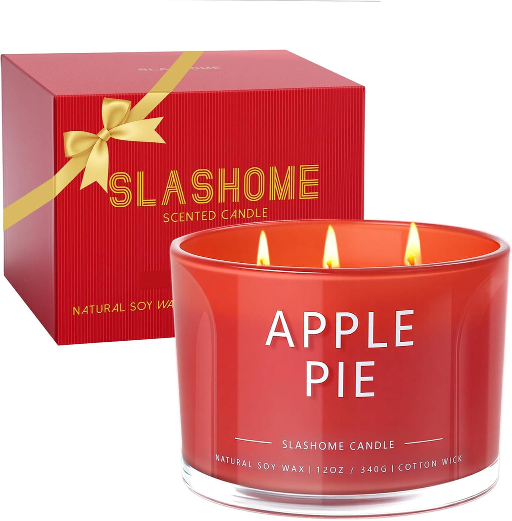Apple Pie Fall Candle, Large 12oz 3 Wick Luxury Candle, Elegant Autumn Gift for Women & Men, 60+ Hour Burn Time & Non-Toxic, Cozy Fall & Halloween Home Decor