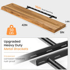 Floating Shelves for Wall, 42" Live Edge Solid Elm Wood Floating Shelf, Wall-Mounted Display Shelves with Invisible Heavy-Duty Metal Bracket, Floating Shelf for Living Room Kitchen, Natural