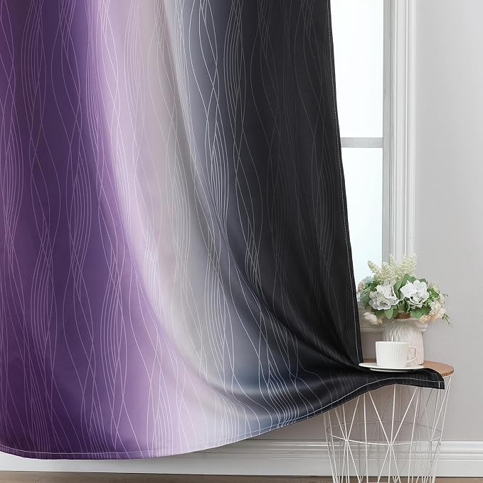 Black and Purple Ombre Blackout Curtains 90 Inch Length | Room Darkening - Image 6