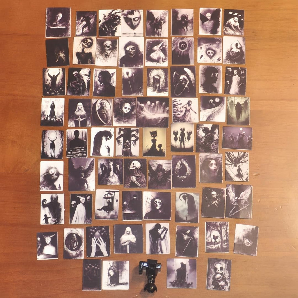 69Pcs Miniature Horror Diorama Set: Mini Black,DSLR Camera Prop, Gothic Posters & Abstract Art for 1:6 Scale Dollhouses - Creepy Display Decor for Adults