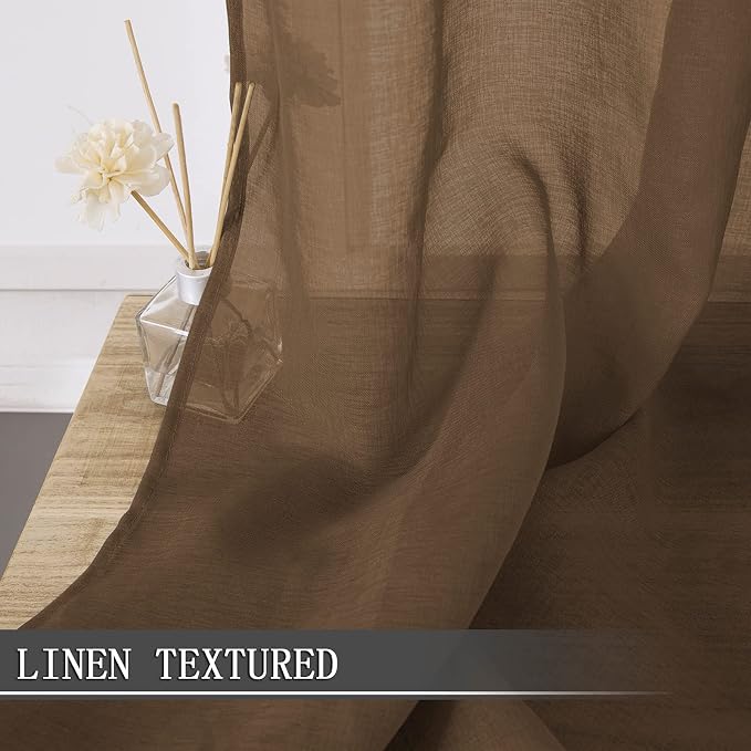Tollpiz Sheer Tier Curtain Linen Textured Half Kitchen Curtains Sheer Light - Image 2