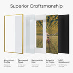 Homeforia 20x24 Picture Frame Gold, High End Metal 24x20 Frames for Wall, 20x24 Gold Frame Matted to 16x20 Print, 20 x 24 Poster Large Frame with Mat 16 by 20 Photo, Tempered Glass, Wall Kit, Set of 1